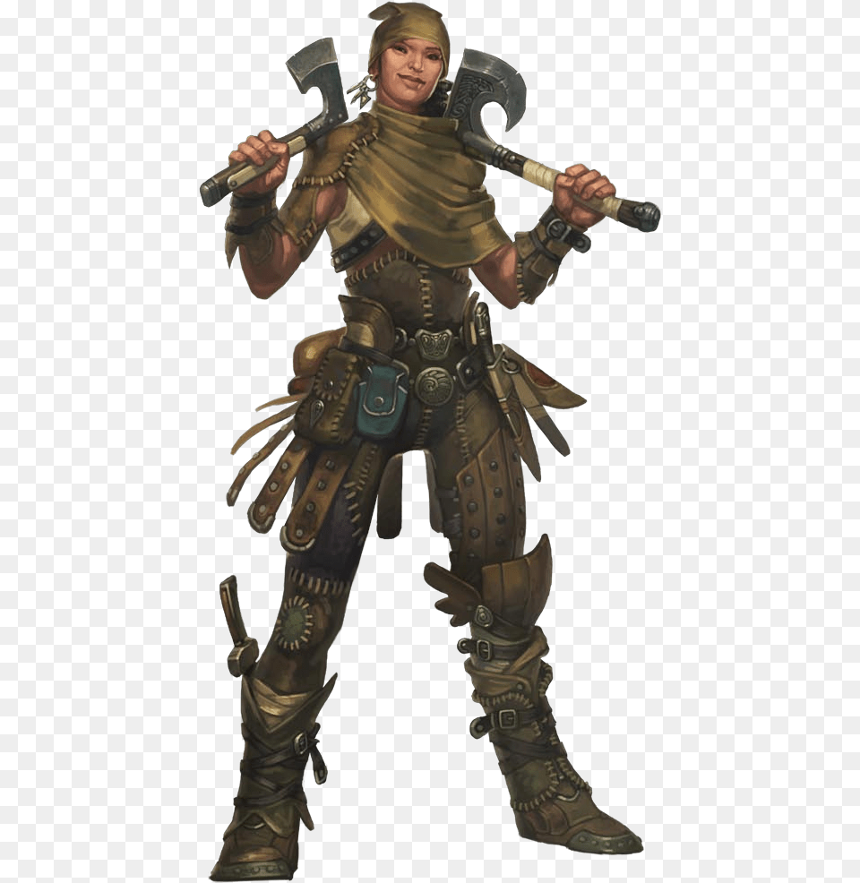 Fantasy Art Female Warrior Fighter Hand Axes Ranger Dnd Dual Wielding Ranger, Clothing, Costume, Person, Device Free Png Download