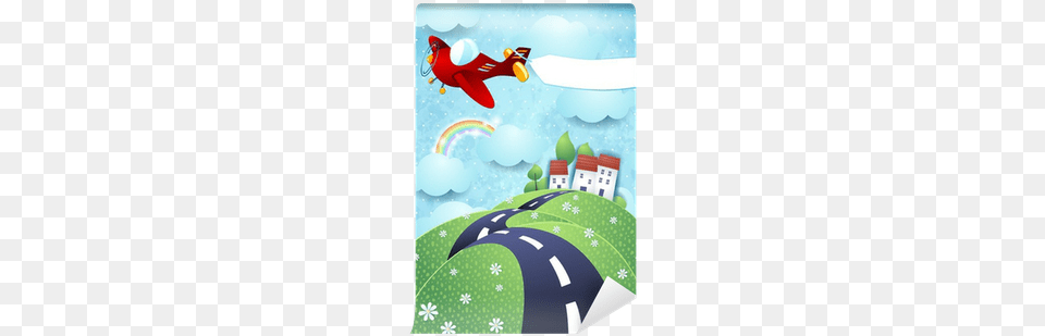 Fantasy Landscape With Airplane And Blank Banner Wall Fantasias En Camino, Art, Graphics, Hot Tub, Tub Png