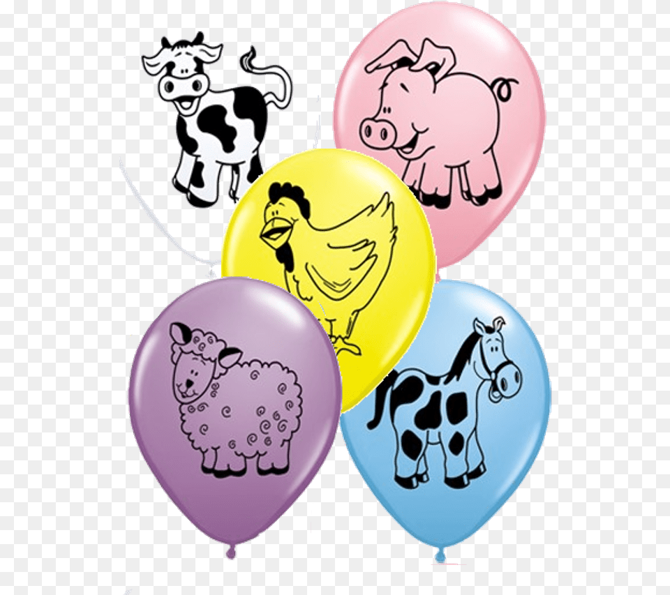 Farm Animal Print Latex Balloons Farm Animals Latex Balloons, Balloon, Face, Head, Person Png Image