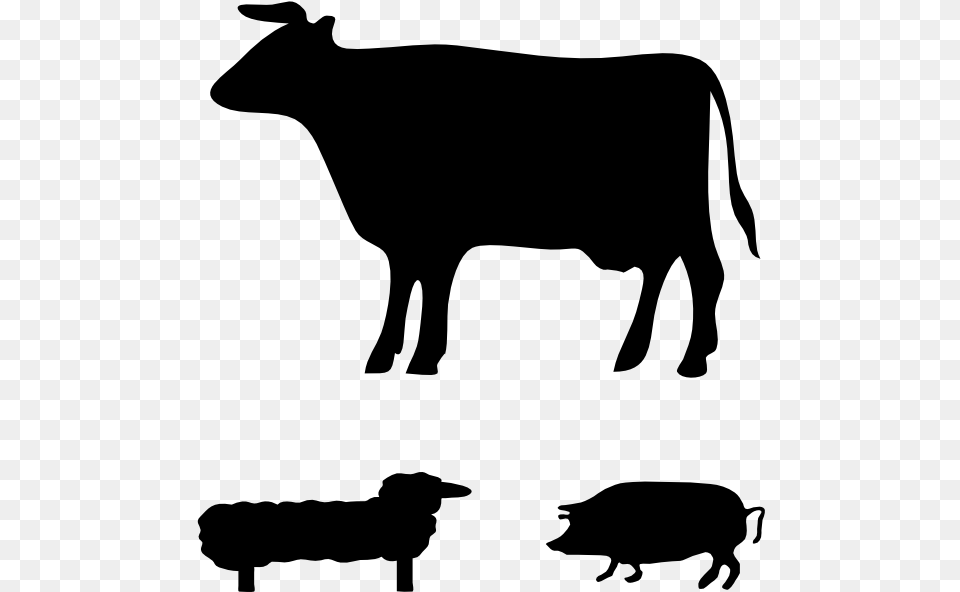 Farm Animals Clip Art Cow Silhouette, Gray Free Png Download