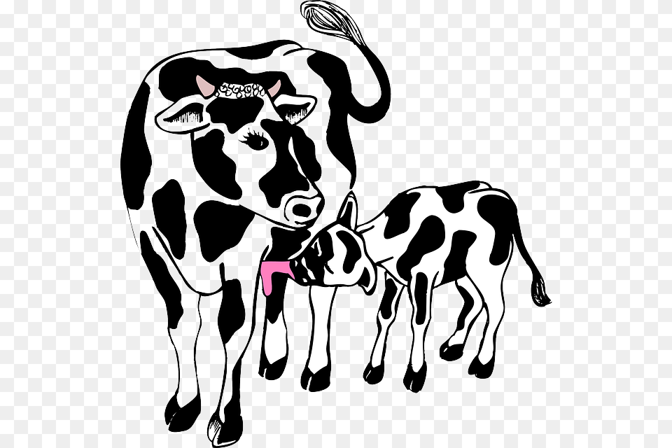 Farm Animals Clipart Calf Cow With Calf Clipart, Animal, Cattle, Dairy Cow, Mammal Png
