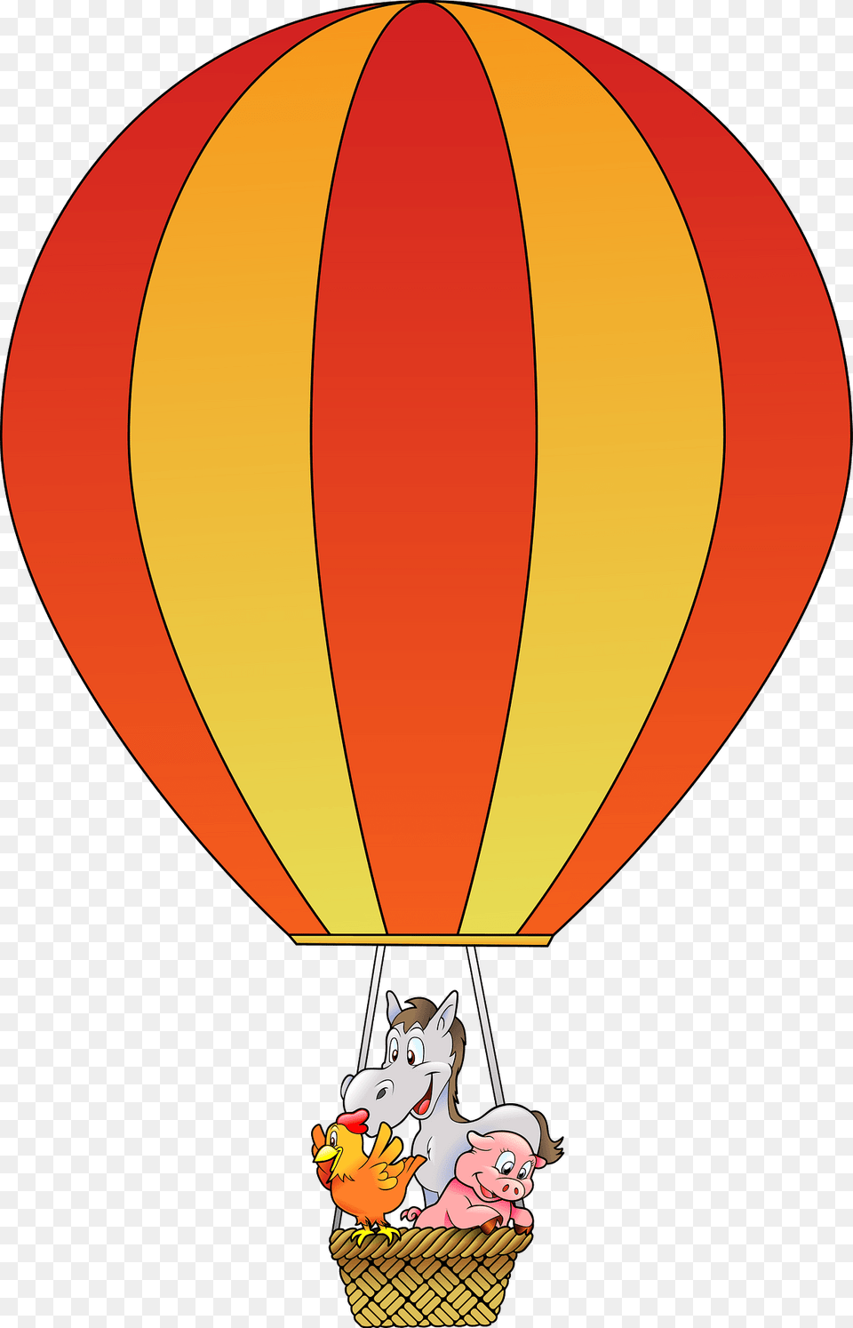 Farm Animals In A Hot Air Balloon Basket Clipart, Aircraft, Hot Air Balloon, Transportation, Vehicle Png Image