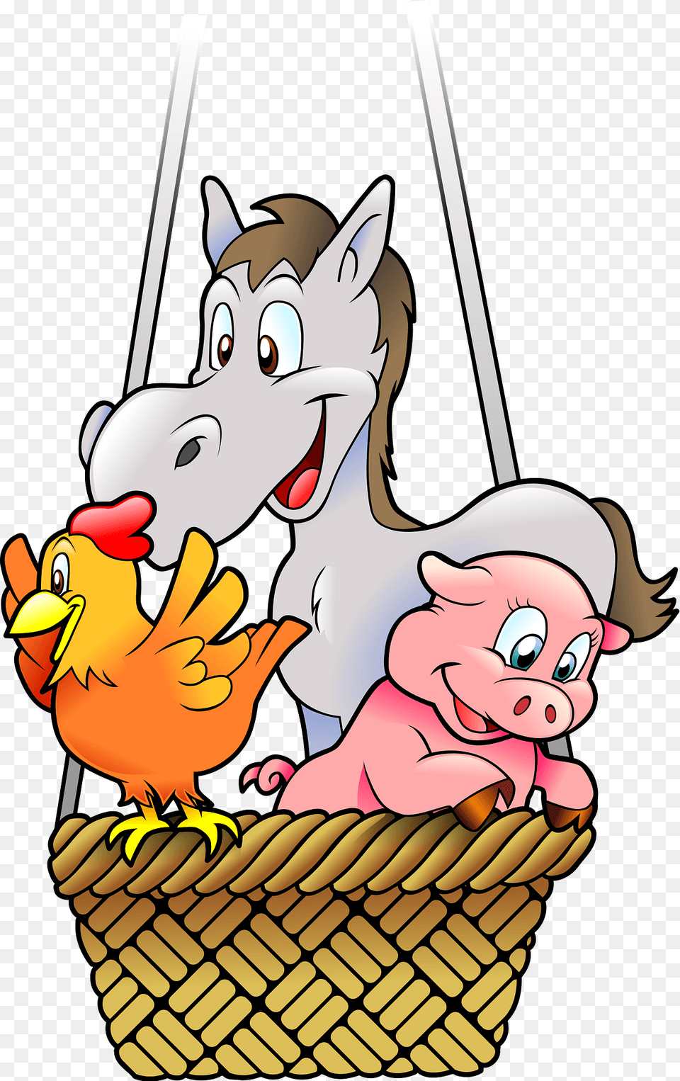 Farm Animals In The Basket Of A Hot Air Balloon Clipart, Cartoon, Face, Head, Person Free Png Download