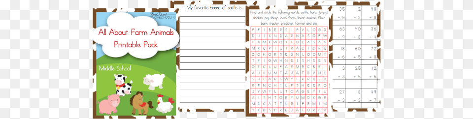 Farm Animals Unit Study And Printables Word Search, Text, Page, Calendar Free Png