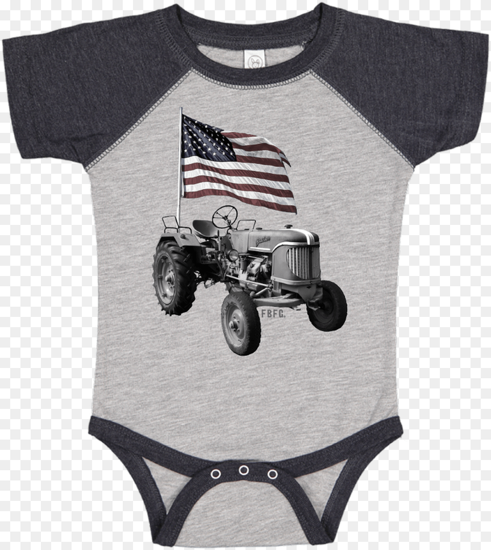 Farm Boy Infant Boy S Grey Usa Flag Tractor Onesie Baby Boy Clothes Daddys Mechanic, Clothing, T-shirt, Machine, Wheel Free Png Download