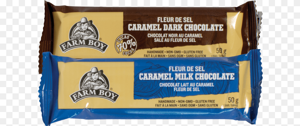 Farm Boy Salted Caramel Chocolate Bars Farm Boy, Baby, Person, Food, Sweets Png Image