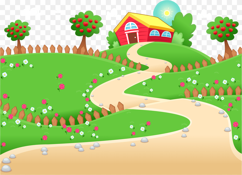 Farm Cartoon Cartoon Nursery, Path, Plant, Outdoors, Grass Free Png Download