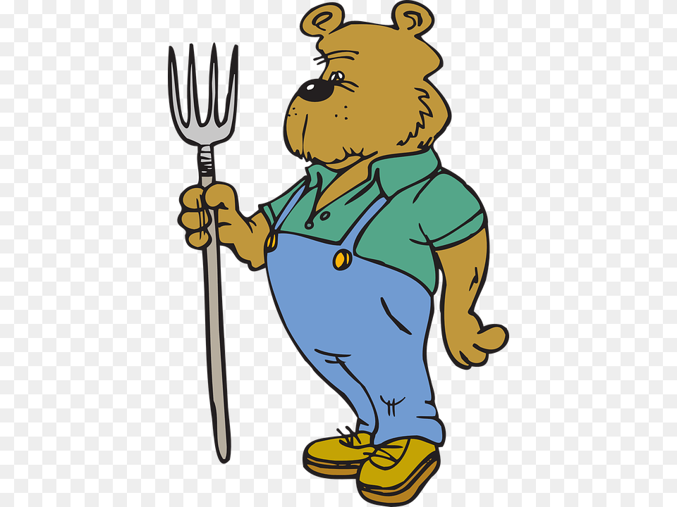 Farm Clipart Clothes Cartoon Bear In Clothes, Cutlery, Fork, Baby, Person Free Png