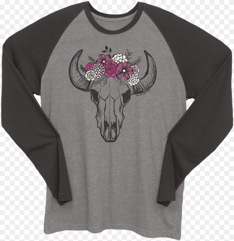 Farm Girl Floral Skull Baseball Tee, Clothing, Long Sleeve, Sleeve, T-shirt Png Image