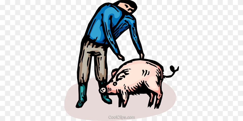 Farmer And A Pig Royalty Vector Clip Art Illustration, Animal, Mammal, Hog, Boar Free Png