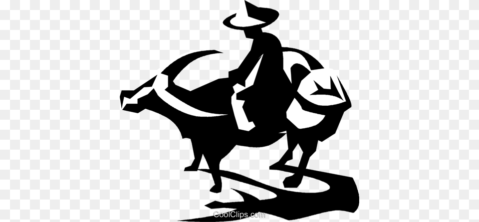 Farmer And Water Buffalo Royalty Vector Clip Art Bull, Stencil, Person, Clothing, Hat Free Transparent Png