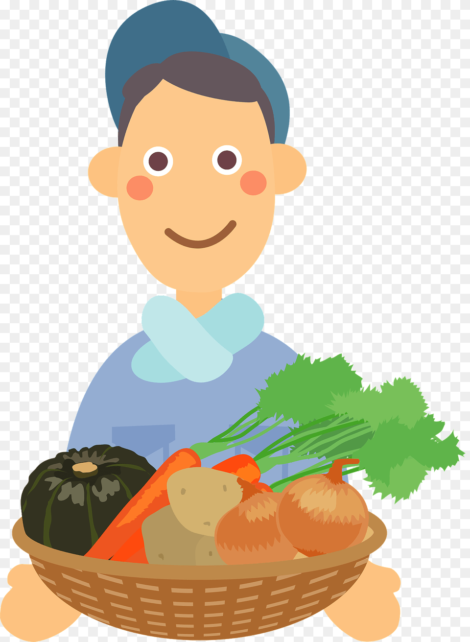 Farmer Carrying A Basket Of Vegetables Clipart, Carrot, Food, Vegetable, Produce Png Image
