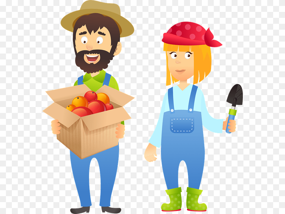 Farmer Couple Fruit Nature Agriculture Cute Couple Farmer, Baby, Box, Person, Head Free Png
