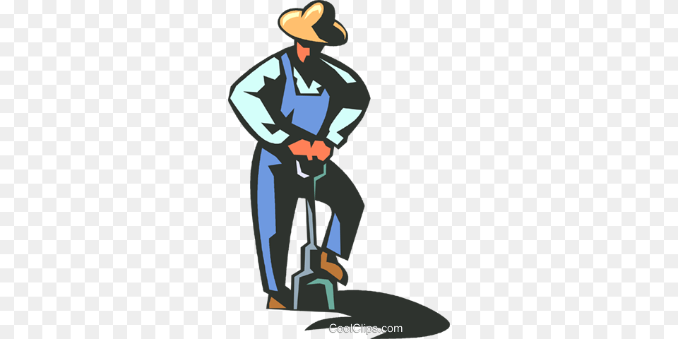 Farmer Digging With A Shovel Royalty Vector Clip Art, Clothing, Hat, Person, Garden Png Image