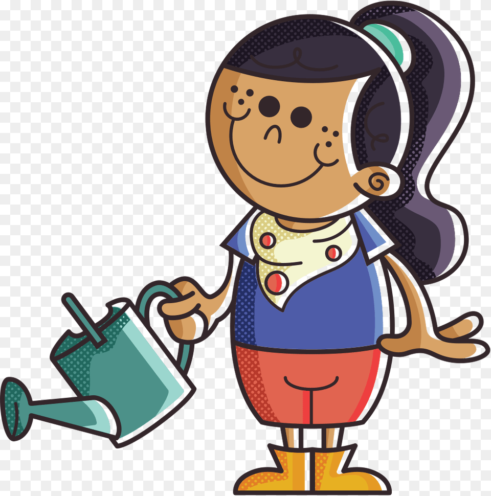 Farmer Girl With Watering Can Girl Cartoon With Watering Can, Baby, Person Png