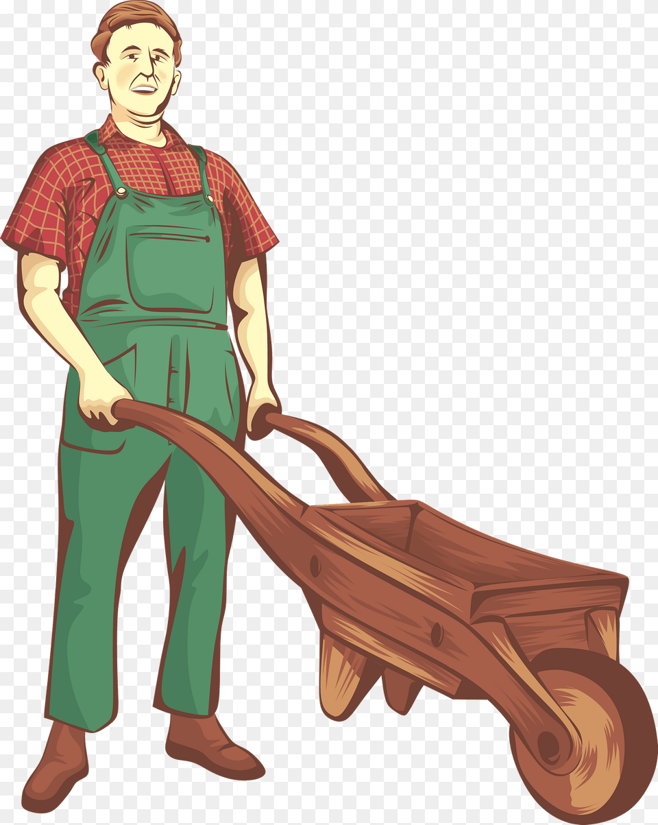 Farmer Pushing A Wheelbarrow Clipart, Adult, Male, Man, Person Png Image