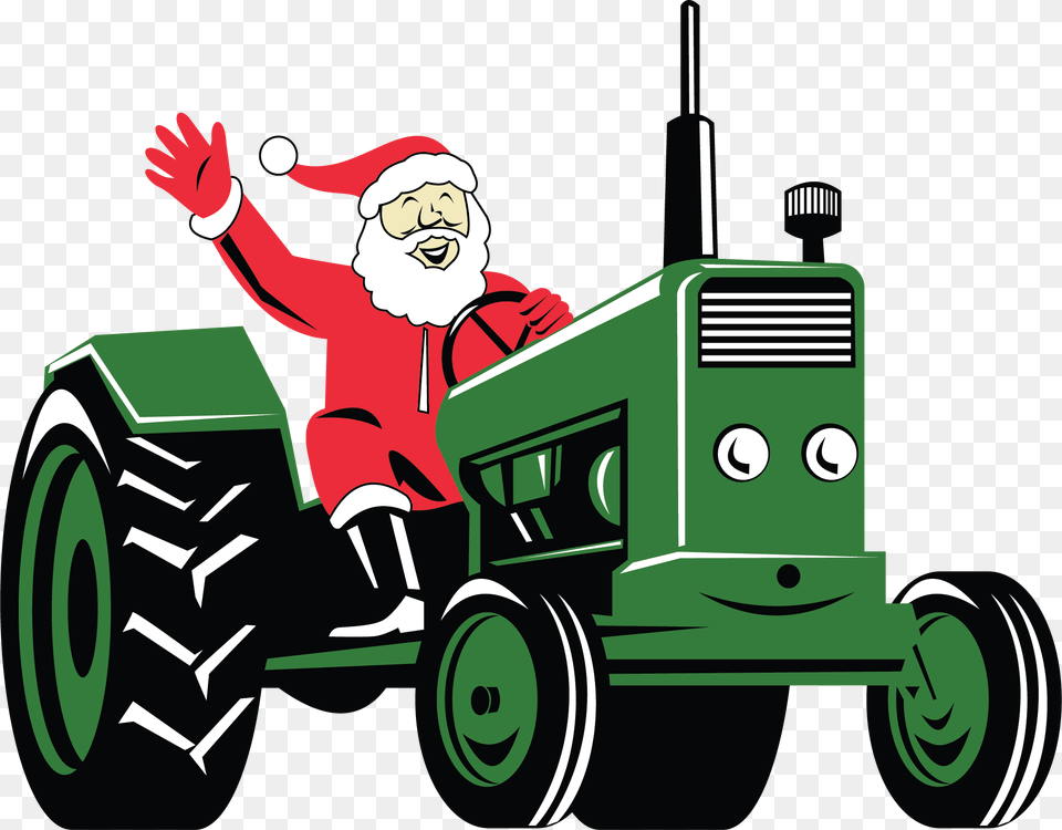 Farmer Santa Claus Santa On A Tractor Clipart, Transportation, Vehicle, Person, Baby Free Png