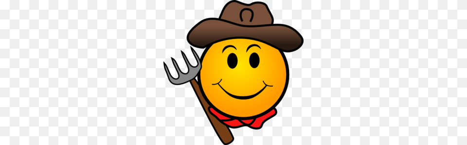 Farmer Smiley Clip Art Projects To Try Smiley, Clothing, Cutlery, Fork, Hat Png Image