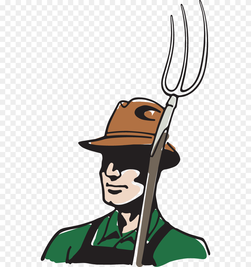 Farmer With Hat And Pitchfork Pitchfork Clipart, Person, Cutlery, Fork, Face Free Transparent Png