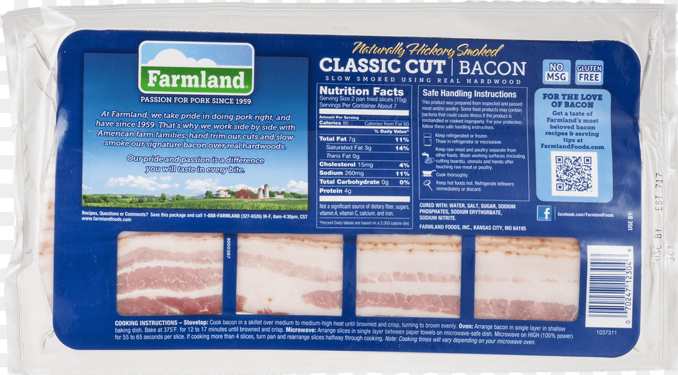 Farmland Naturally Hickory Smoked Classic Cut Bacon, Food, Meat, Pork, Qr Code Free Png