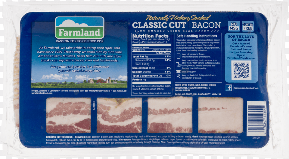 Farmland Naturally Hickory Smoked Classic Cut Bacon Farmland Bacon Classic Cut Lower Sodium Naturally, Food, Meat, Pork, Qr Code Free Png Download