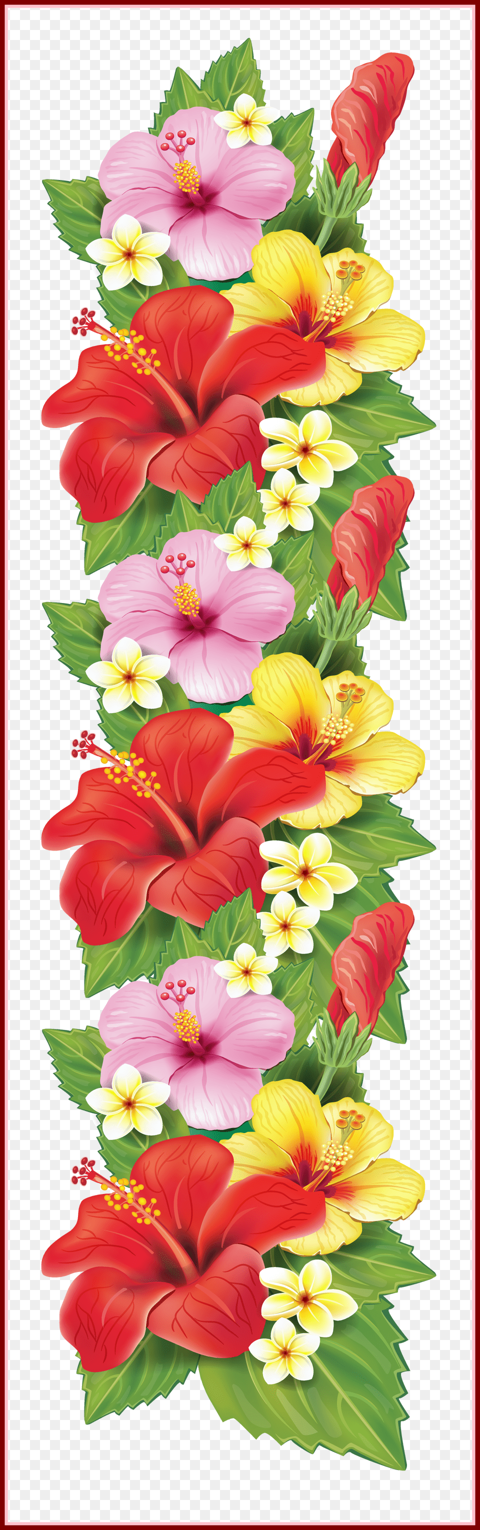 Fascinating Watercolor Floral Wedding Bouquet Stunning Hawaiian Red Frame Free Png