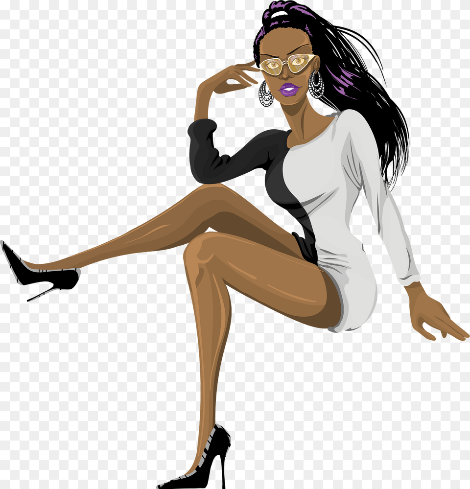 Fashion Black Lady Clipart Black Silhouette Woman Sitting, Shoe, Person, Footwear, Female Png