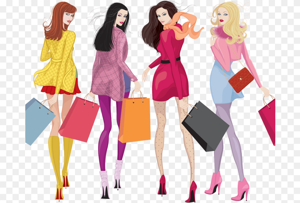Fashion Clipart Fashion Trend Four Girls Shopping Illustration, Accessories, Bag, Person, Handbag Free Png Download