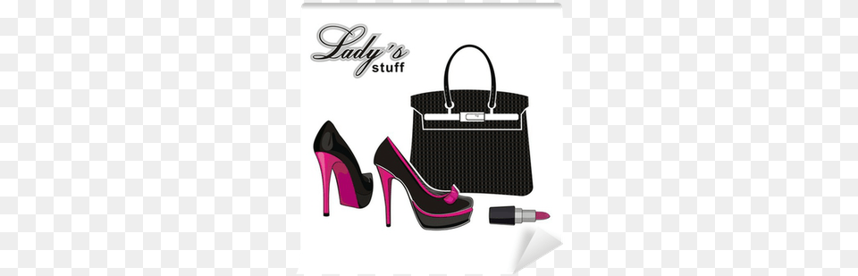Fashion Female Shoes Bag And Lipstick Drawing, Accessories, Clothing, Footwear, Handbag Png