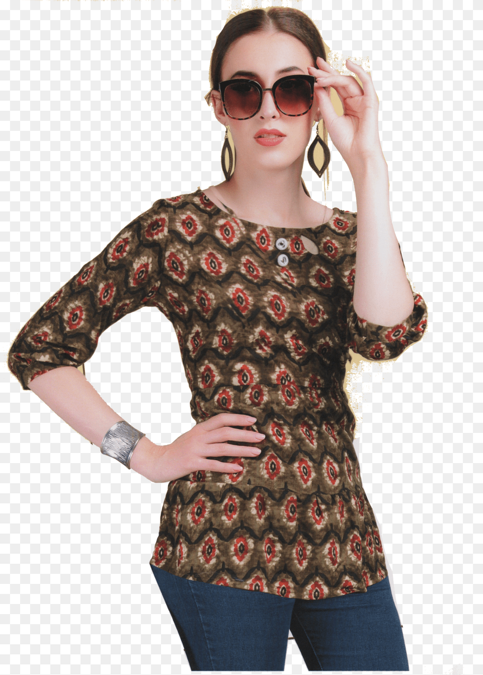 Fashion Flavor Casual 34th Sleeve Women39s Multicolor Girl, Accessories, Sunglasses, Blouse, Clothing Free Png