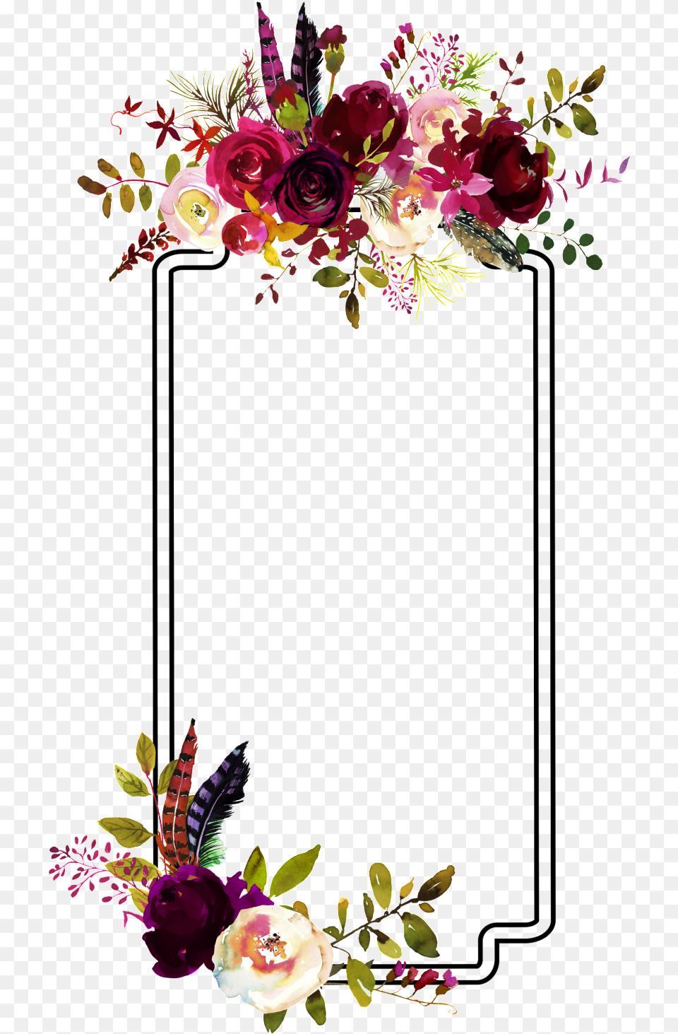 Fashion Flower Border Decoration Vector Flower Watercolor Burgundy Flowers, Art, Floral Design, Flower Arrangement, Flower Bouquet Png Image