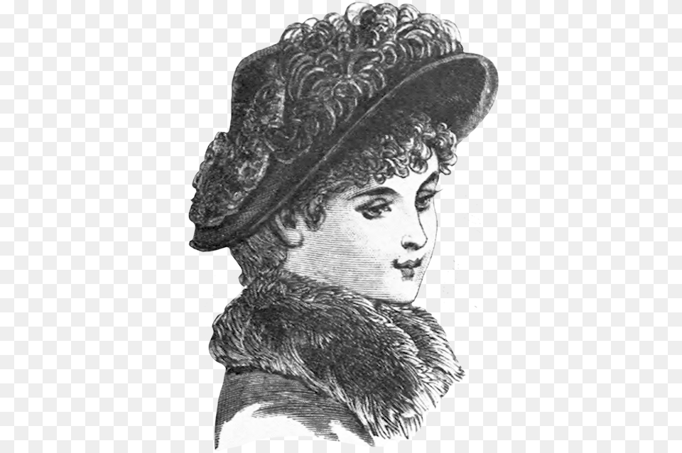 Fashion Sketch Of Victorian Woman Hat Headpiece, Art, Adult, Clothing, Person Png Image