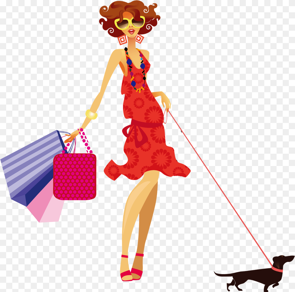Fashion Woman Clip Art Desenho Mulher Passeando Com Cachorro, Accessories, Bag, Handbag, Person Free Transparent Png