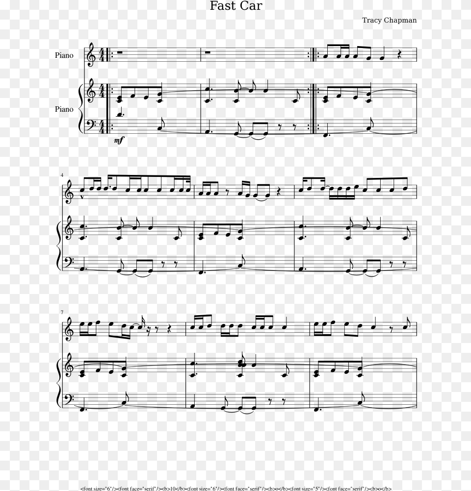 Fast Car Sheet Music Composed By Tracy Chapman 1 Of Skye Boat Song Notes Flute, Gray Free Transparent Png