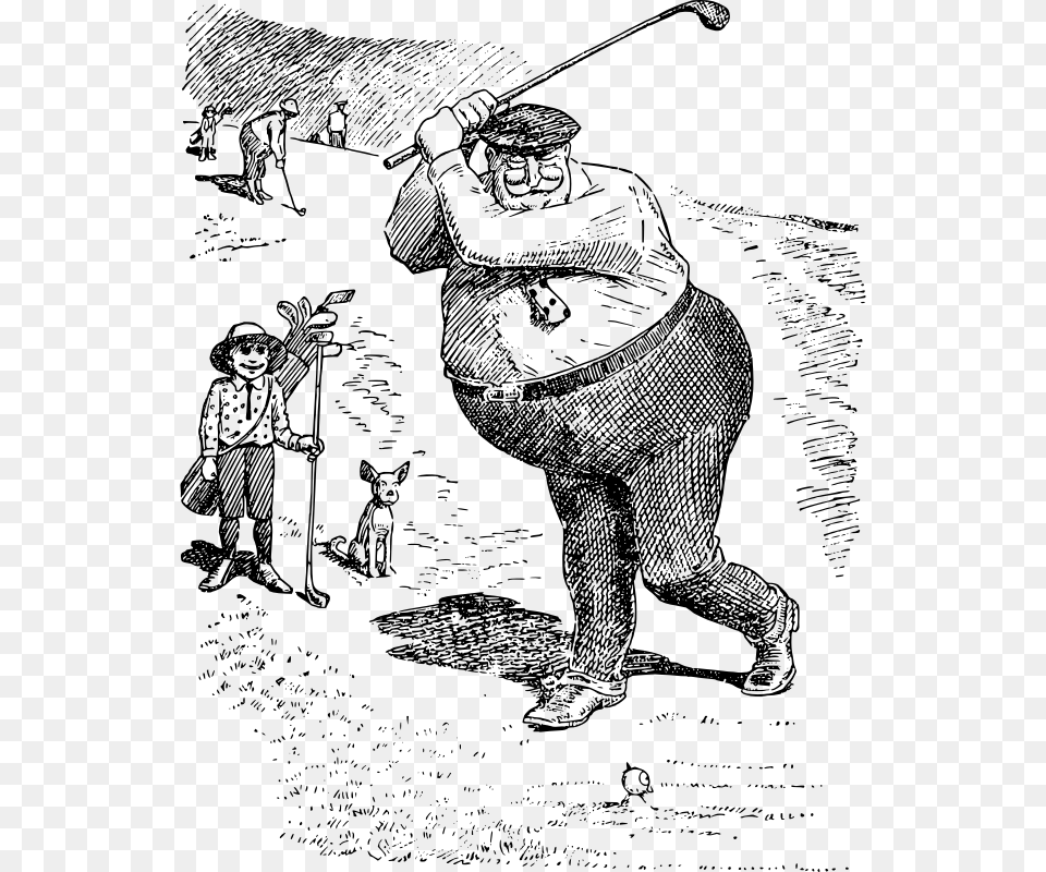 Fat Man Golfs Cartoon, Gray Free Png Download