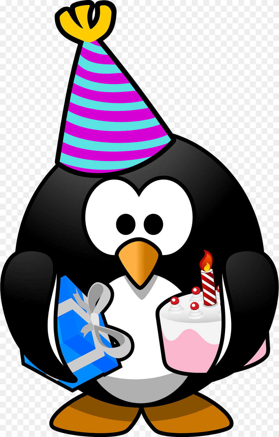 Fat Penguin Ready For A Birthday Party Clipart, Clothing, Hat, Party Hat, Dessert Free Transparent Png