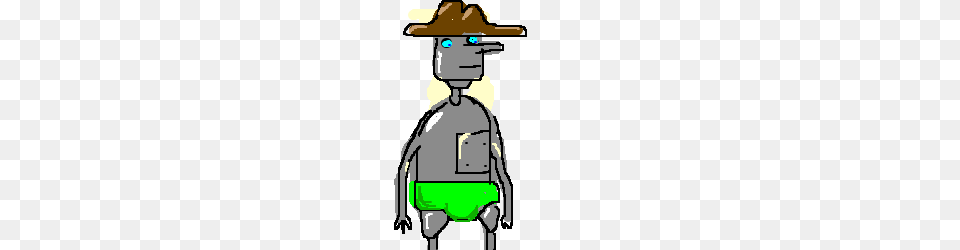 Fat Tin Man With Brown Hat And Green Speedo Drawing, Clothing, Person Png Image