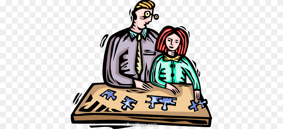 Father And Daughter Building A Puzzle Royalty Vector Clip Art, Person, People, Adult, Man Free Png Download