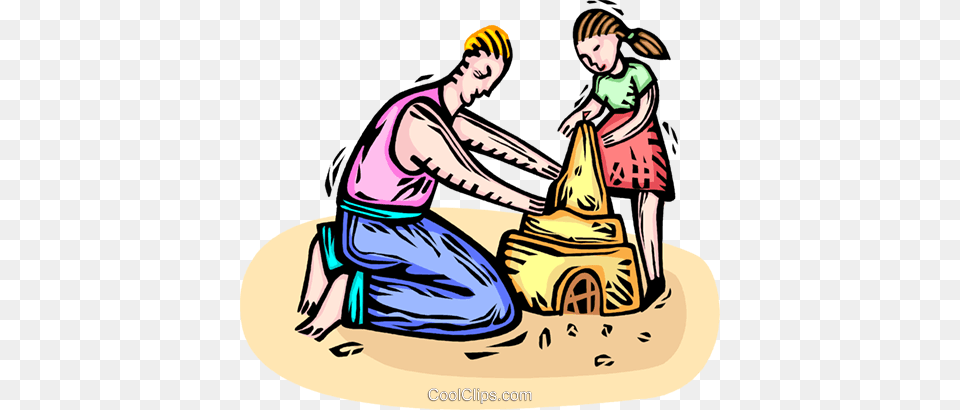 Father And Daughter Building A Sandcastle Royalty Vector Clip, Massage, Person, Adult, Cleaning Png