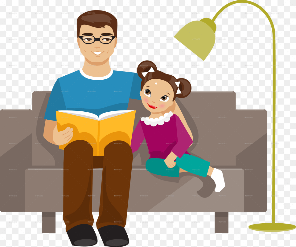 Father And Daughter Clipart Collection Father And Daughter Clipart, Reading, Person, Lamp, Boy Png