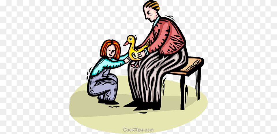 Father And Daughter Playing With A Duck Royalty Vector Clip, Person, Book, Comics, Publication Free Png