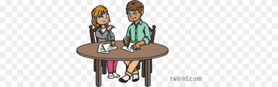 Father And Daughter Writing Sitting, Book, Publication, Comics, Table Png Image