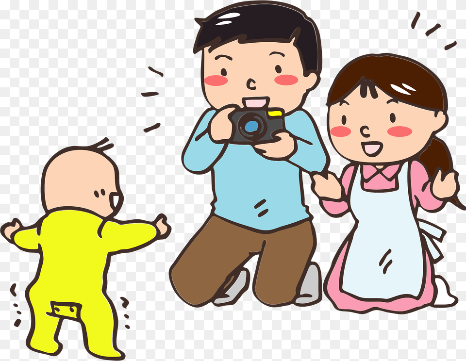 Father And Mother Are Watching Baby Take First Steps Clipart, Photography, Person, Face, Head Free Transparent Png