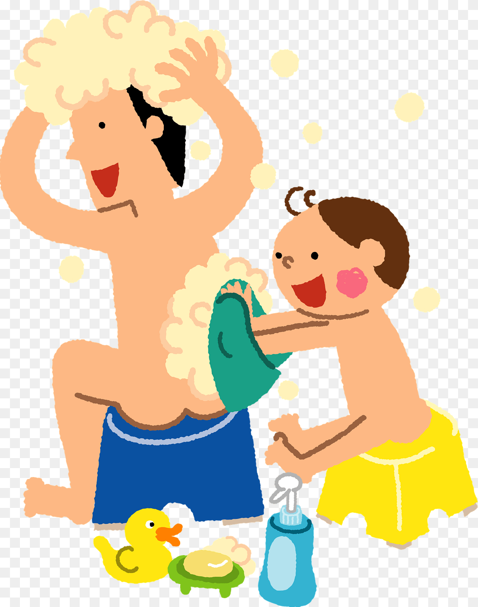Father And Son Are Bathing Clipart, Indoors, Animal, Mammal, Bear Free Png