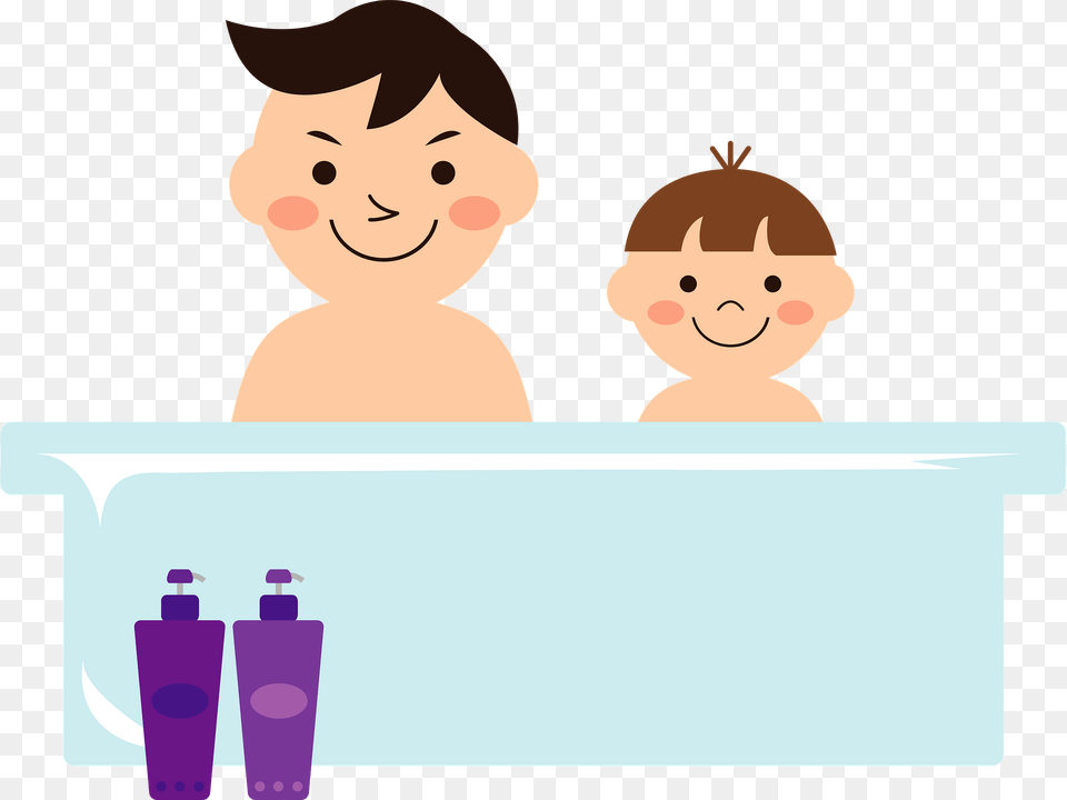 Father And Son Are In The Tub Clipart, Bathing, Bathtub, Person, Baby Png