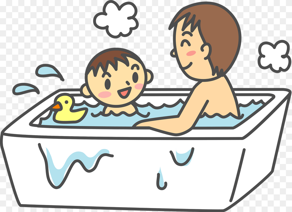 Father And Son Are Taking A Bath Clipart, Bathing, Bathtub, Person, Tub Png