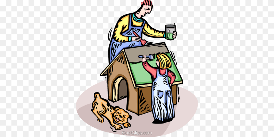 Father And Son Building A Dog House Royalty Vector Clip Art, Dog House, Person, Face, Head Png Image