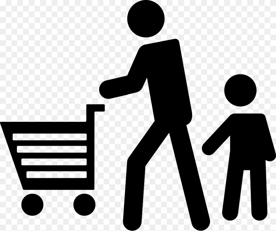 Father And Son People Shopping Cart Icon, Person, Walking, Silhouette, Stencil Free Png Download