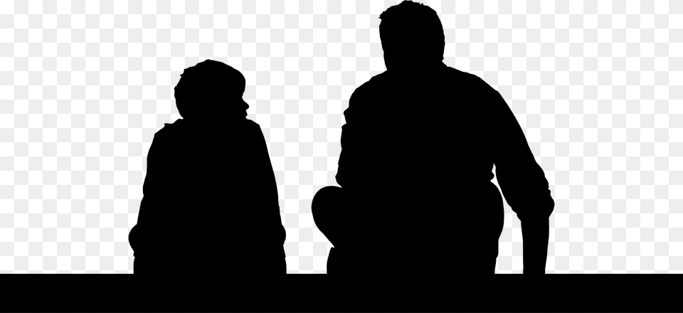 Father And Son Sitting Silhouette, Gray Png Image