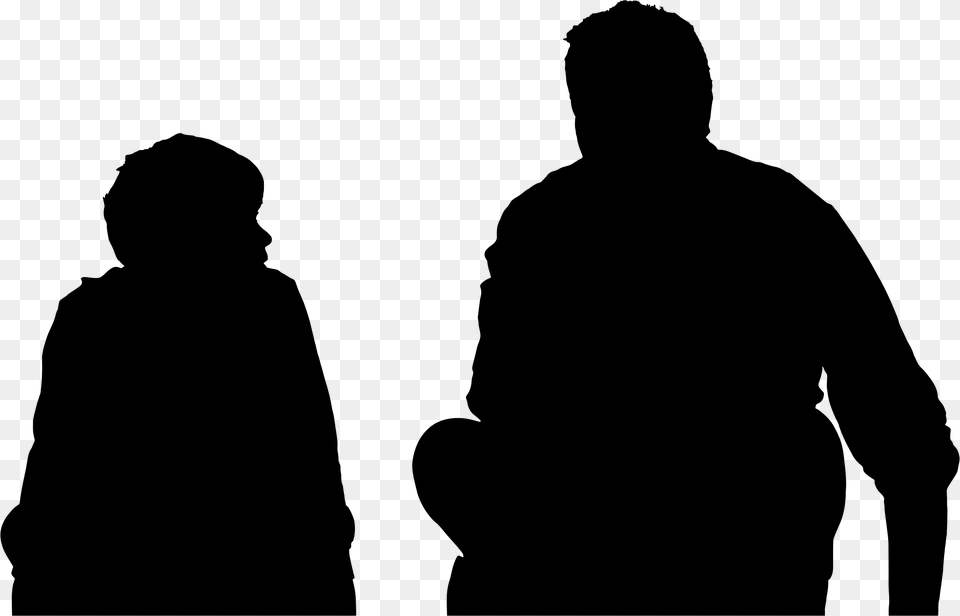 Father And Son Sitting Silhouette Minus Landscape Icons, Gray Png Image
